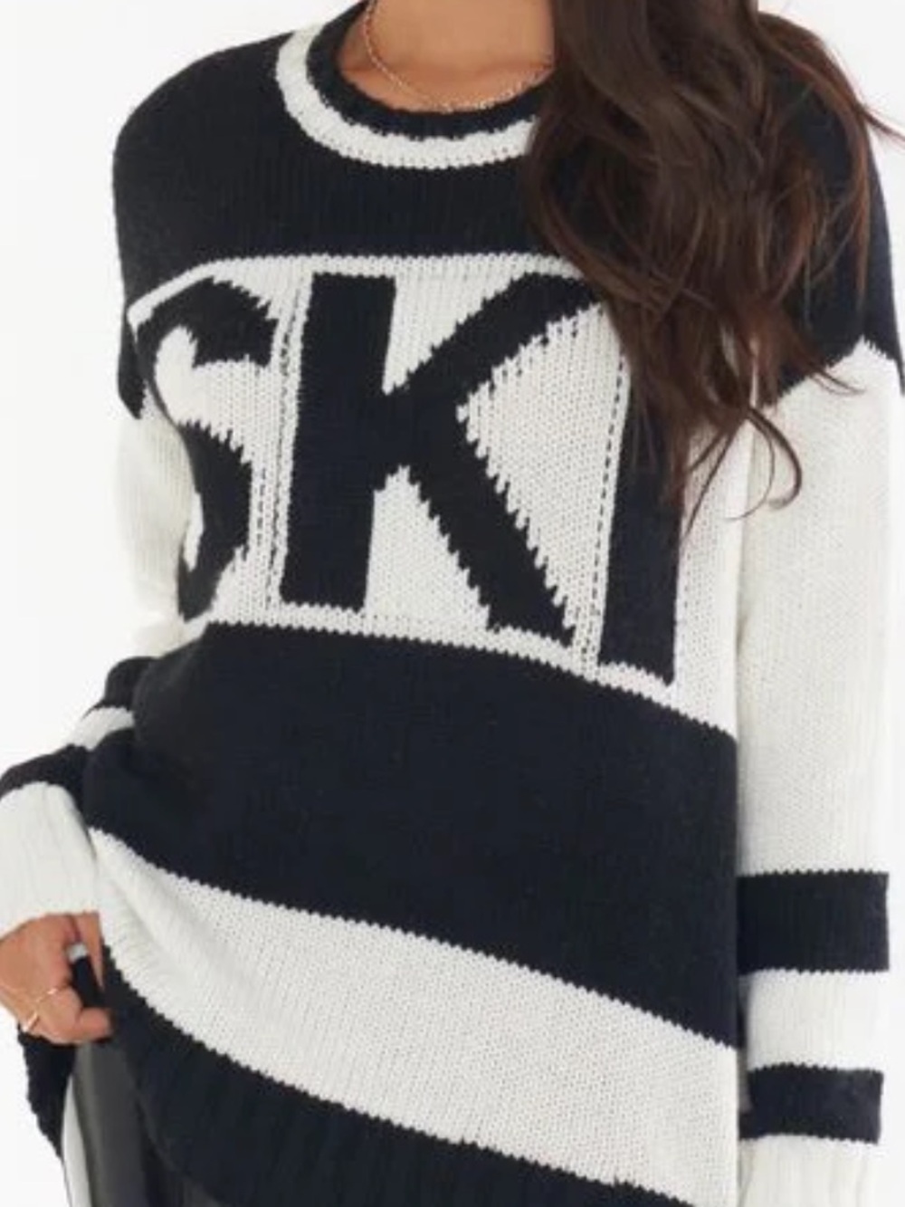 Revolve Show Me Your Mumu Black & White 'SKI' Graphic Crewneck Sweater